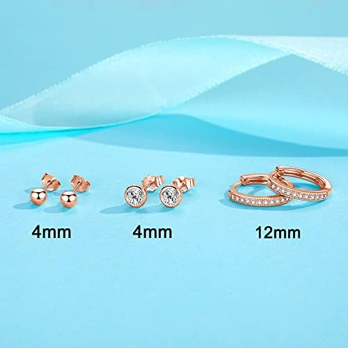 SAKUNALA 925 Sterling Silver Stud Earrings for Women Girls, Solid Silver Hoop Earrings and Stud Earrings Set, Small Cubic Zirconia Sleeper Stud Earrings Set, Earrings Set for Multiple Piercings