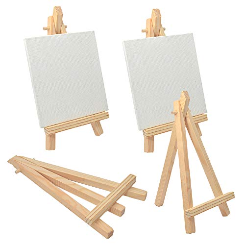 Image of Buzz Cool Wooden Easel with Mini Canvas | Display Tabletop Tripod Stand for Mini Art Decoration | Wooden Canvas Easel for Card Artist Photos Phone Wedding Decoration | 6 inch, 2 pcs