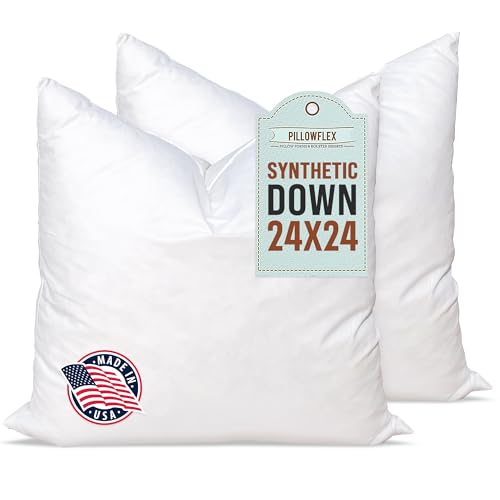 Image of Pillowflex Synthetic Down Pillow Insert 24x24 in - Karate Chop Pillow | Set of 2 - Large Euro Square Sham Form, Plush Polyester Cotton Blend, Cloud-Like Comfort, Clump-Resistant Fill, Smooth Finish