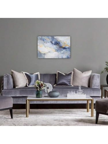 Peinture à l'huile abstraite bleu et or décoration murale moderne
