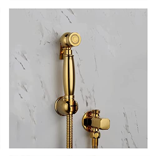 Juego de rociador de bidé de mano con acabado dorado de titanio brillante, cabezal de ducha cuadrado de latón frío, válvula de cobre, ideal para kit de inodoro