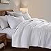 palassio Striped White 100% Cotton Quilt King Size Bedding Sets, Lightweight Crinkly Channel Pick Stitch Textured Bedspread Soft Shabby Chic Farmhouse Country Coverlet for All Season, 2 Shams