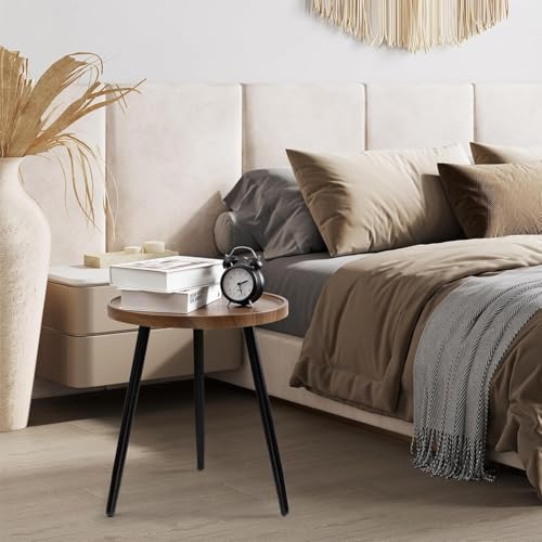 danpinera petite table, compact coffee table with Metal Legs, circular side table for Living area, Bedroom, Effortless Assembly plant table, 38x44cm, Brown & Black - Image 9