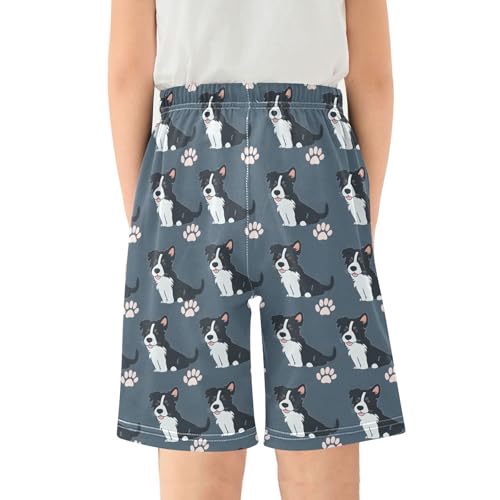 ALAZA Blue Dog Paw Print Puppy Pajama Shorts Elastic Waist Casual Sleep Shorts with Pockets Size 6-142