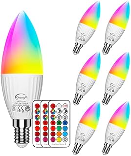 E14 Colour Changing Bulb 5W, RGBW Dimmable LED Candle Light Bulbs with Remote Control,50W Equivalent,Dual Function, 12 Colour Choices for Home Decoration Bar Party KTV Stage Mood Ambiance Lighting
