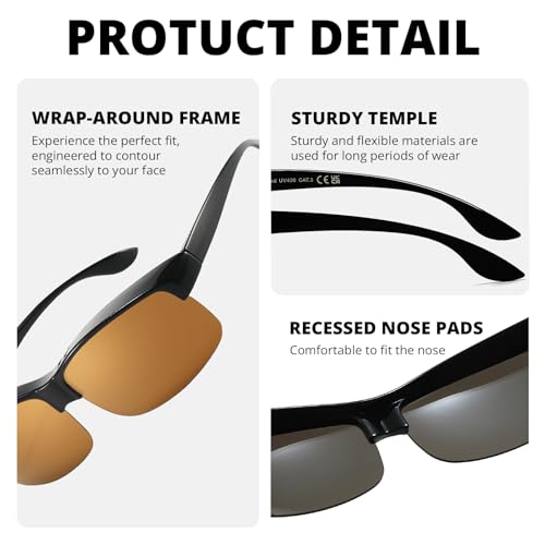 Image of Trysee Polarized Fit Over Glasses Sunglasses for Men Women with Semi Rimless Frame & UV Protection Lenses TS1218M