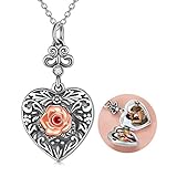 Sterling Silver Heart Locket Necklace That Holds Pictures, Lotus/Rose Flower Lockets Jewelry for...