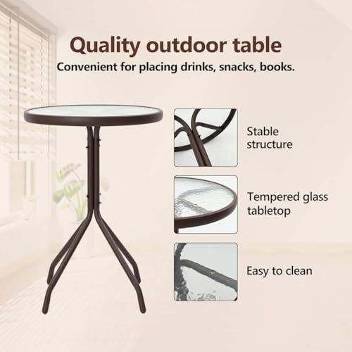 Ensemble bistro de jardin 3 pcs marron acier avec table ronde et 2 chaises - 6