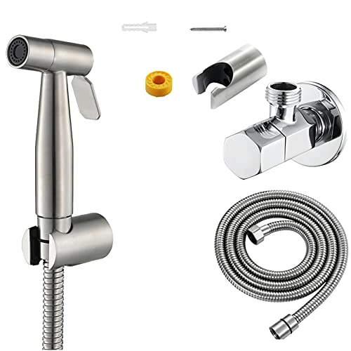 BDAYEK Bidet spray Handheld Bidet Sprayer with Angle Vavle, Stainless Steel Toilet Cleaner Bidet Sprayer Set, Baby Cloth Diaper Sprayer and Shower Wash Hose, Gold Square(Brushed) - Image 3