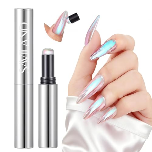 SAVILAND Air Cushion Chrome Nail Powder Pen: High Reflective Luster Mirror Mermaid Chrome Powder Pen with Built-in Pigment & Cushion Tip Applicator for Beginners Home DIY Nail Art Salon Manicure 0.3g