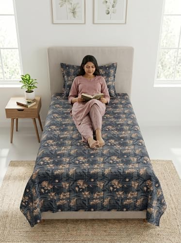 Image of Mafatlal 130 GSM Pearl Single Size Bedsheet with Pillow Cover | Smooth Texture, Skin Friendly, Easy Wash | 60 x 90 Inches | Raven Black