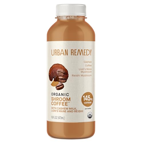 Urban Remedy Organic Shroom Coffee with Cashew Milk, Cold Brew, Lion’s Mane & Reishi Mushrooms, Adaptogenic Vegan Latte, Dairy-Free, Gluten-Free, 16 fl oz