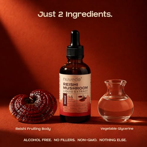 Image of Nuvedo Reishi Mushroom Liquid Extract | 50 mL | 1:5 Dual Extract | Alcohol Free, 100% Fruiting Body Extract | Herbal Supplement | For Sleep & Immune Support, Relaxation | As Seen on Shark Tank