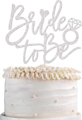 SYKYCTCY 1 Pack Bride to Be Cake Topper with Glitter Ring Bridal Shower Cake Pick Decorations for Wedding Engagement Theme Bachelorette Party Supplies (Silver)