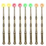 KingVows Light Up Magic Wizard Wand with 4 Color Lights & Sound - Set of 8 Illuminating Witch Sorcerer Toys for Kids Cosplay Party, Golden