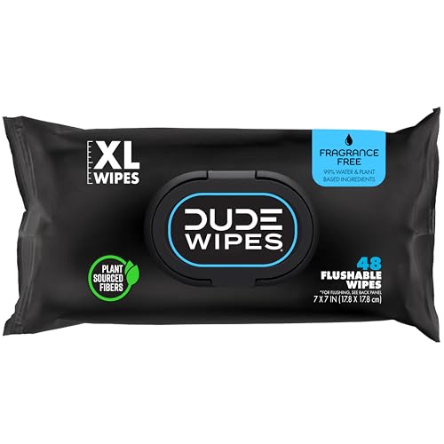DUDE Wipes Unscented Flushable Wipes, Extra-Large...