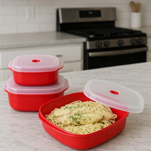 Image of Reston Lloyd Nesting Microwave Containers, Set of 3, Adjustable Steam Vents, Airtight, Meal Prep, Durable BPA-Free Plastic- Freezer & Dishwasher Safe, Cookware & Food Storage, Anyday Cookware, Seafoam