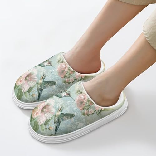 UNICEU Hummingbird Fuzzy Slippers for Women Lightweight Soft House Shoes Comfy Slip On Indoor Bedroom Slides4