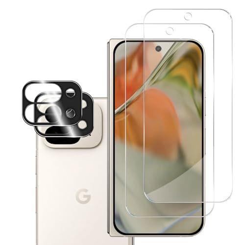 BIGFACE for Pixel 9 Pro Fold Tempered Glass Screen Protector + Camera Lens Protector [2 + 2 Pack][Ultrasonic Fingerprint Unlock][Anti-Scratch][Case Friendly] HD Film for Google Pixel 9 Pro Fold 5G