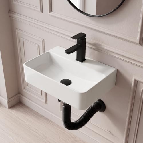 Fregadero de baño de cerámica blanco de 10x14 pulgadas con grifo rectangular SOLIDEE 2