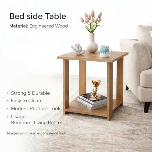 Image of SPYDER CRAFT Exotic Wood Bedside Table for Bedroom|Wooden Modern Side Tables for Bedroom|Side Table for Bed Room|Corner Table for Bed Room (Finish Color -Oak, DIY(Do-It-Yourself))
