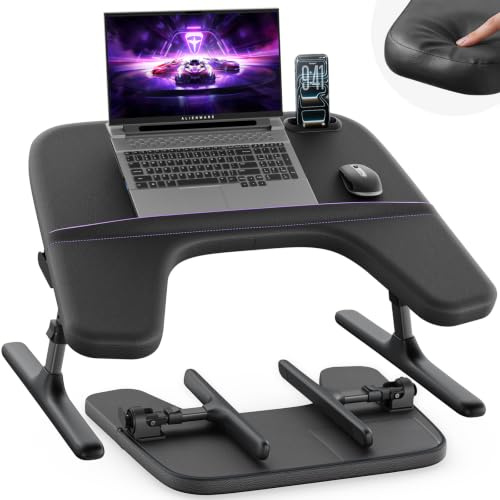 Image of SAIJI Laptop Lap Desk for Bed & Couch with Soft Armrest, Bed Desk Table | Ergonomic Curved Design, Soft Padded Armrests, Height & tilt angles Adjustable, Foldable & Versatile Surface