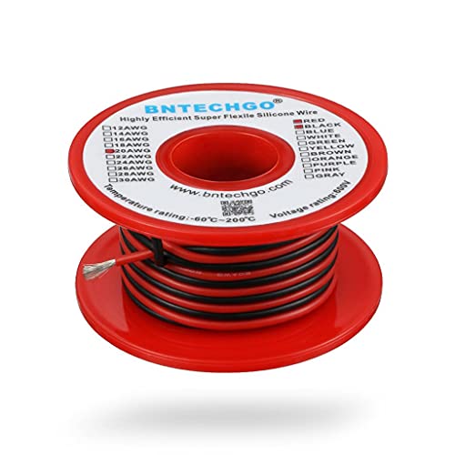 Bntechgo 20 Gauge Silicone Wire Spool Red And Black Each 25Ft 2 Separate Wires Flexible 20 Awg Stranded Tinned Copper Wire #TOP1
