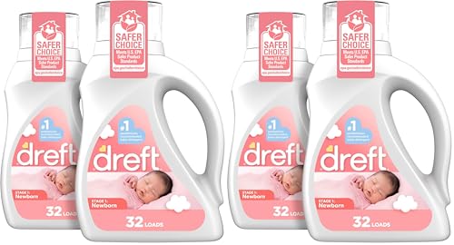 Image of Dreft Newborn Baby Liquid Laundry Detergent,Gentle on Sensitive Skin,HE Compatible,32 loads each,(Pack of 4)