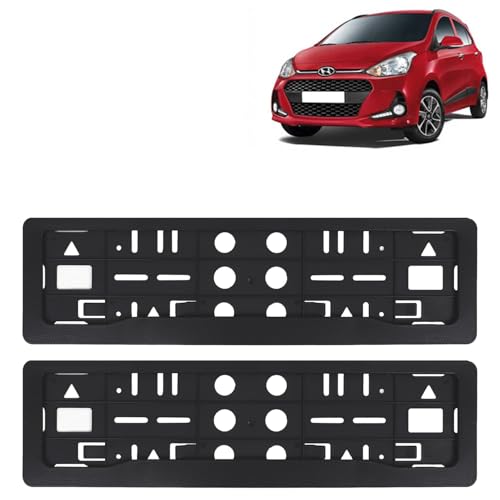 Image of KINGSWAY Grand I10 Car Number Plate Frames for All 2017 to 2019 Models of Hyundai Car Registration Plate Holders, Black Licence Plate Covers (Front and Rear), Universal Size 51.5 x 14.5 cm