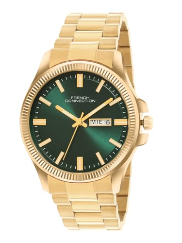 Image of French Connection Sunray Green Round Dial with Gold Stainless Steel Strap Watch for Mens - FCN0121GM
