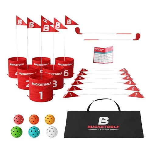 bucketgolf Game 6 Hole Bundle with Clubs - The Best Backyard Golf Game for All Ages and Levels Adults, Kids, Families, Schools, Yards, Parks, Beaches, Vacation. (2 Clubs (1RH + 1 LH))