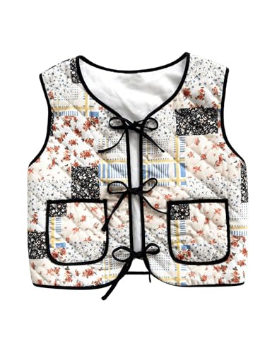 Image of Verdusa Women's Floral Bow Tie Sleeveless Crop Cardigan Vest Spring Jacket Multicolor Medium