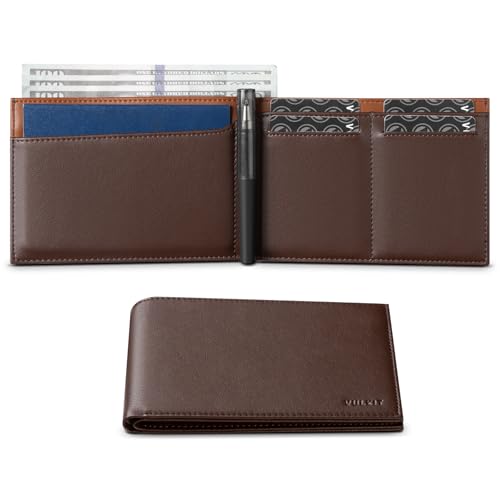 VULKIT Bilfold Passport Holder Leather RFID Blocking Passport Wallet with Hidden Pocket Slim Travel Documents Organizer for Men or Women (Passport, Card, Cash, Coin, SIM Card, Ticket)