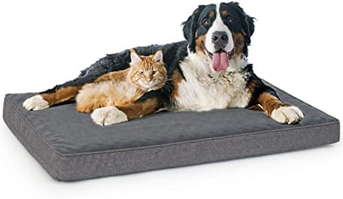 Vamcheer Large Dog Bed Washable - Orthopedic Waterproof Dog Bed, Egg Crate Memory Foam Dog Mattress Mat for Dog Crate, Removable Flannel Cover with Anti-slip Bottom, Grey (89x56x8cm)
