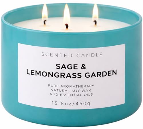 Sage Lemongrass Garden Scented Candle | 3 Wick Large Soy