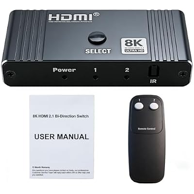 HDMI 2.1 Bi-Directional AB Switch 8K60Hz 2X1 HDMI Switcher with Remote Control Compatible with Laptops PC Xbox Series PS5 / PS4 Projector and More