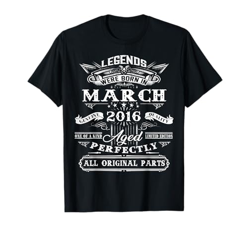 10th Birthday Gift Legend Born in March 2016 10 Yrs Old T-Shirt