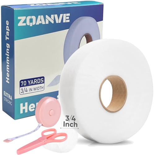hem tape - 34 inch x 70 yards - no sew iron-on fusible interfacing hemming fabric tape adhesive with scissorsamptape measure - for clothes pants dress curtains diy kitwhite