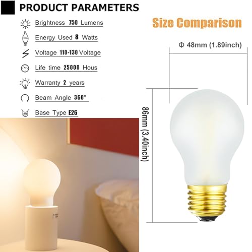 Image of Frosted A15 Led Bulb 8W Equal 75 Watt E26 Light Bulb Soft White 3000K Dimmable E26 Edison Bulb for Ceiling Fan Light Bulbs,Wall sconces and Refrigerator Light Bulb 800lm,AC120V, 6Pack