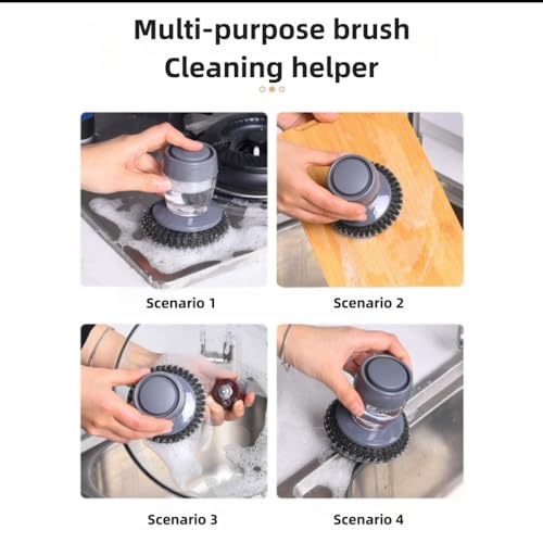 Image of Soap Dispense Palm Scrub dishwashing Kitchen Scrubber Press Automatic Liquid wash Pot (Steel Wire)