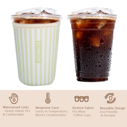 Image of Reusable Insulated Sleeve for Iced Coffee Cup, 3-Pack Coffee Neoprene Drink Sleeve for Cold & Hot Drinks, Beverage Holder for Iced Coffee (Lime Stripes)