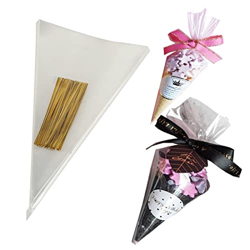 Zoete Kegels 100 stks Cellofaan Zakken Zoete Kegels Zoete Kegels Lege Popcorn Kegels Clear Cello Traktatie Zakken Zoete… - Image 3