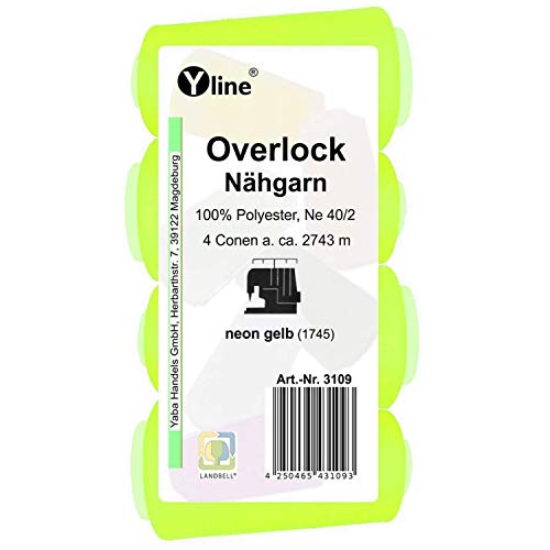 4 bobinas Overlock, amarillo neón, 2743 m, NE 40 2, 100% poliéster, hilo para máquina de coser, 3109