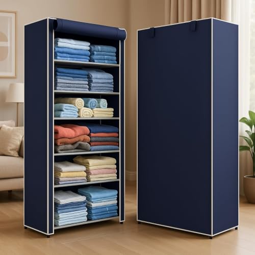 Image of Collapsible Wardrobe 6 Shelves Storage Clothes Storage Rack Quick Wardrobe /Cabinet /Multipurpose Storage Rack, Foldable, Collapsible Fabric Organizer for Home Office