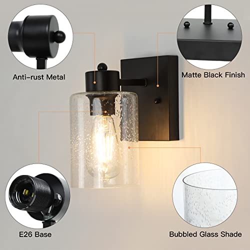 Image of Depuley 1-Light Matte Black Wall Sconces Light Fixtures, Industrial Bathroom Vanity Lighting, Vintage Farmhouse Wall Mount Lamp with Bubbled Glass Shade for Mirror Hallway Kitchen Bedroom, E26 Base