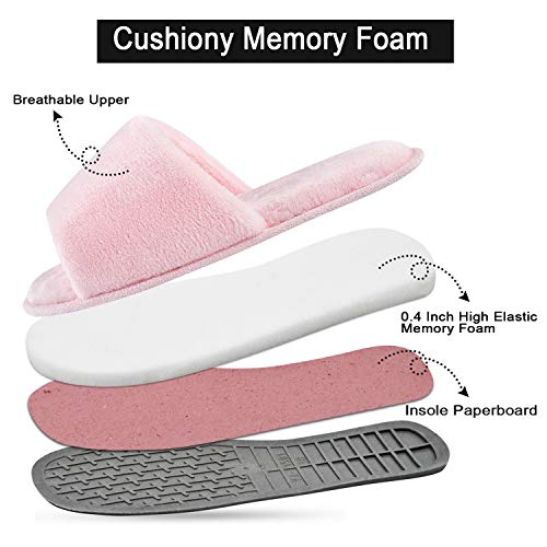 Image of DL Open Toe Slippers for women Indoor, Cozy Memory Foam Womens House Slippers Summer Slip On, Comfy Soft Flannel Womens Bedroom Slippers Slide Breathable Size 5-6 7-8 9-10
