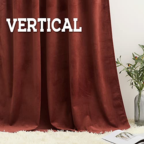 Image of RYB HOME Rust Red Velvet Curtains 120 inches Long for Bedroom, Back Tabs Classic Room Darkening Window Panels for Living Room Privacy Thermal Insulated Drapes for Nursery, W52 x L120, 2 Panels