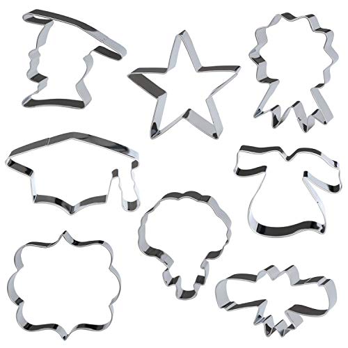 Men Graduation Cookie Cutter Cake Mould 8-Piece Set With Graduation Cap,Diploma, Star, Gown, Medal, Plaque Frame, Flower,Male Graduate #TOP3