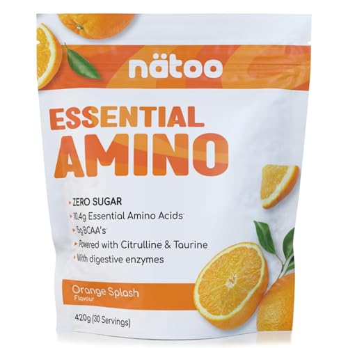 Nätoo Essential Amino Orange Splash - Aminoacidi Essenziali in Polvere con BCAA, Vitamina C, B6, B12, Glutammina, Bromelina, Taurina, Citrullina - Prestazioni, Recupero al Top - Eaa Senza Zucchero