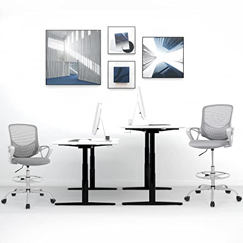 Smug Drafting Chair Tall Office Chair Standing Desk Chair, Tall Desk Chair Counter Height Adjustable Mesh Mid Back Office Chairs With Wheels Foot Ring #TOP6